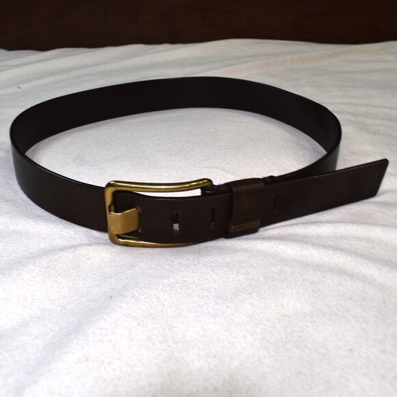 Calvin Klein Womens Brown Leather Belt Size 34 Large Gold Buckle - Picture 2 of 9